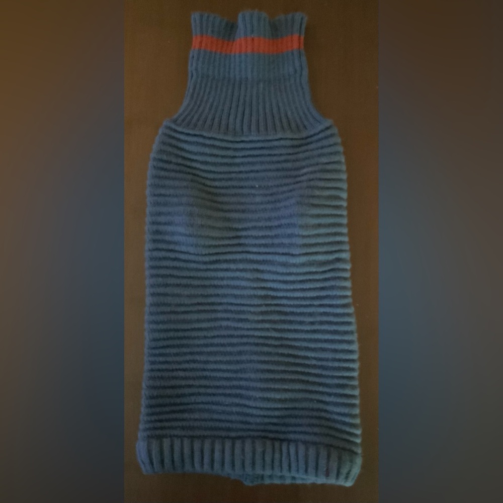 Blue ribbed turtleneck dog sweater